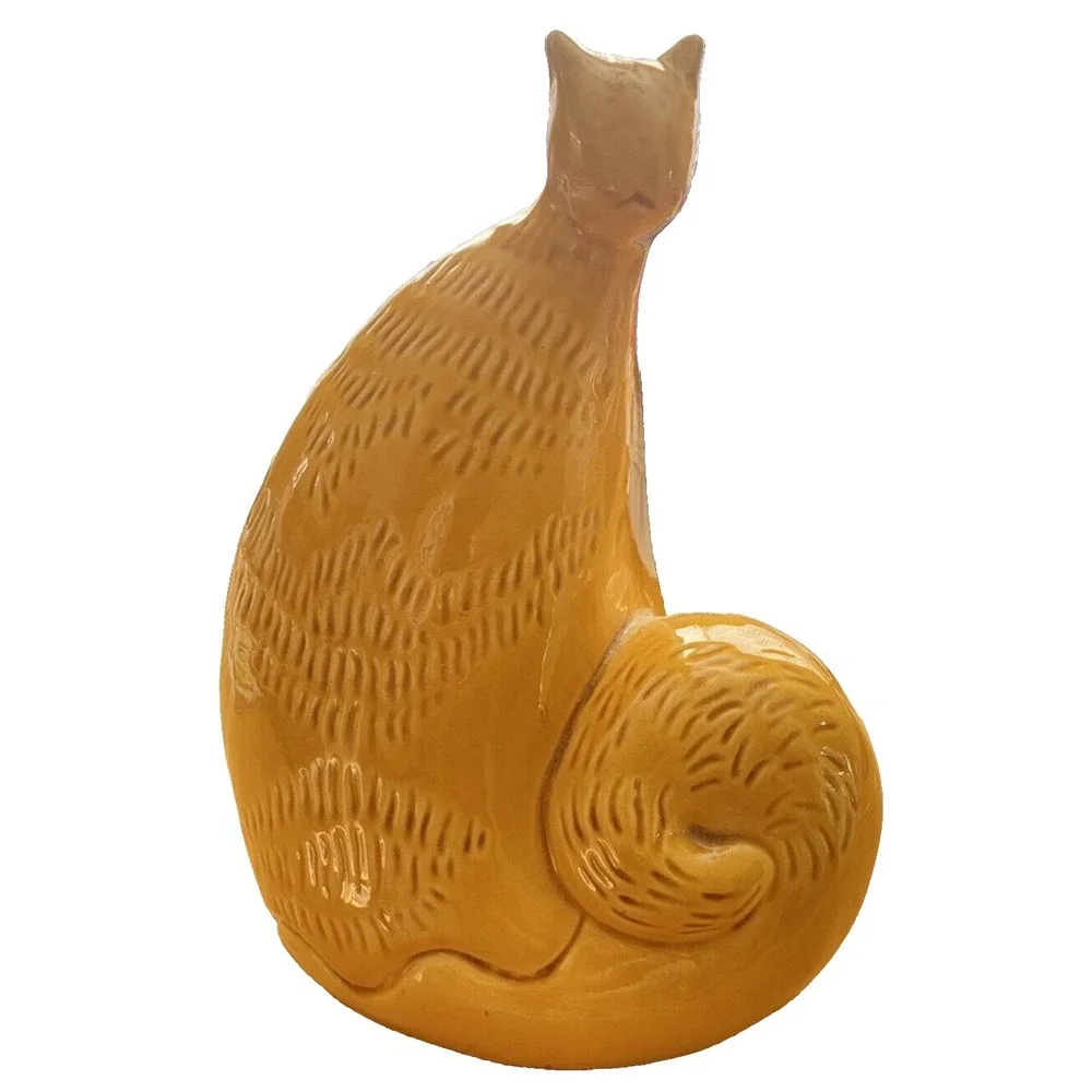 Vintage Yellow Cat Ceramic Statue Figurine 6